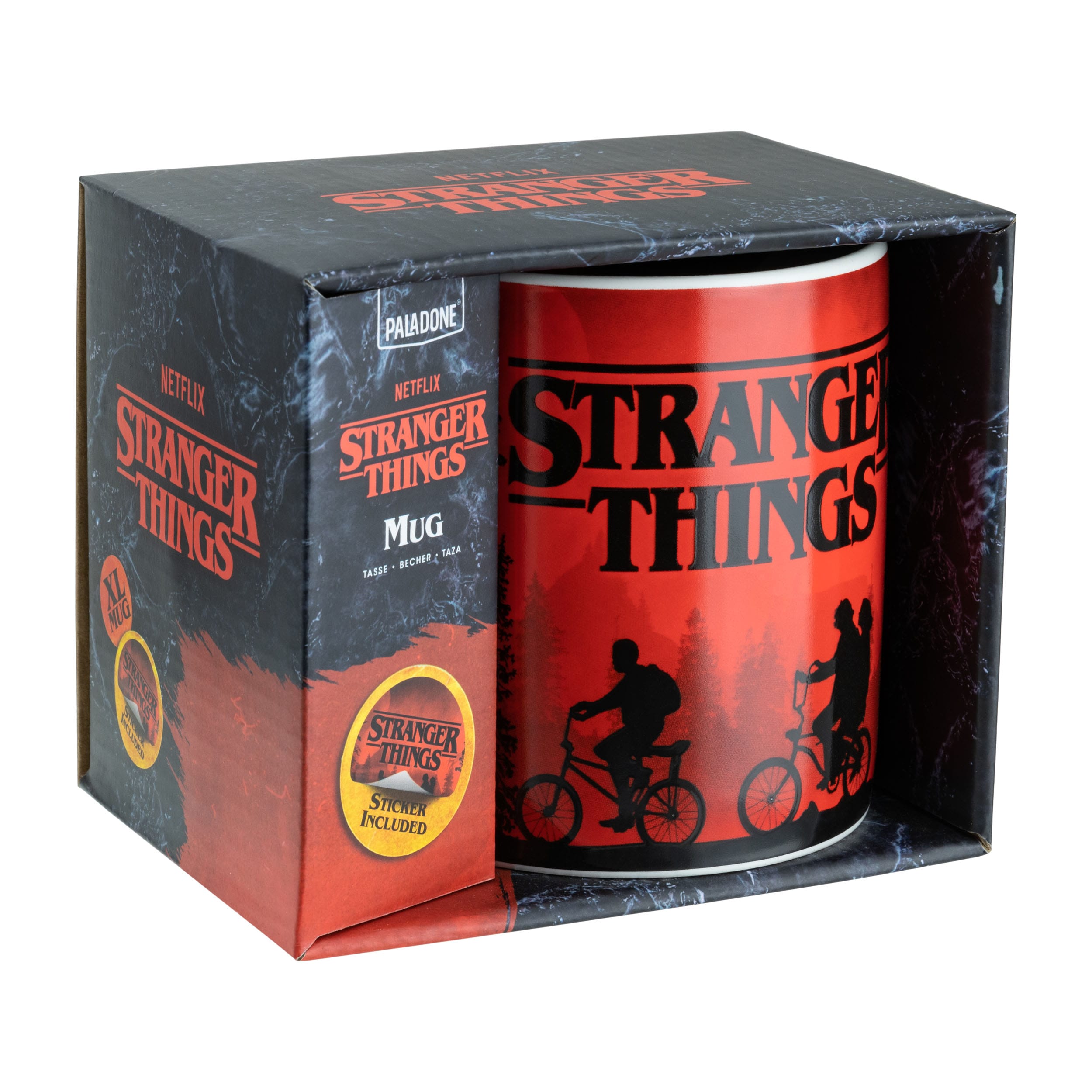 Stranger Things XL-Tasse mit Aufkleber-Set - Große Keramiktasse mit ikonischen Motiven aus der Kultserie
