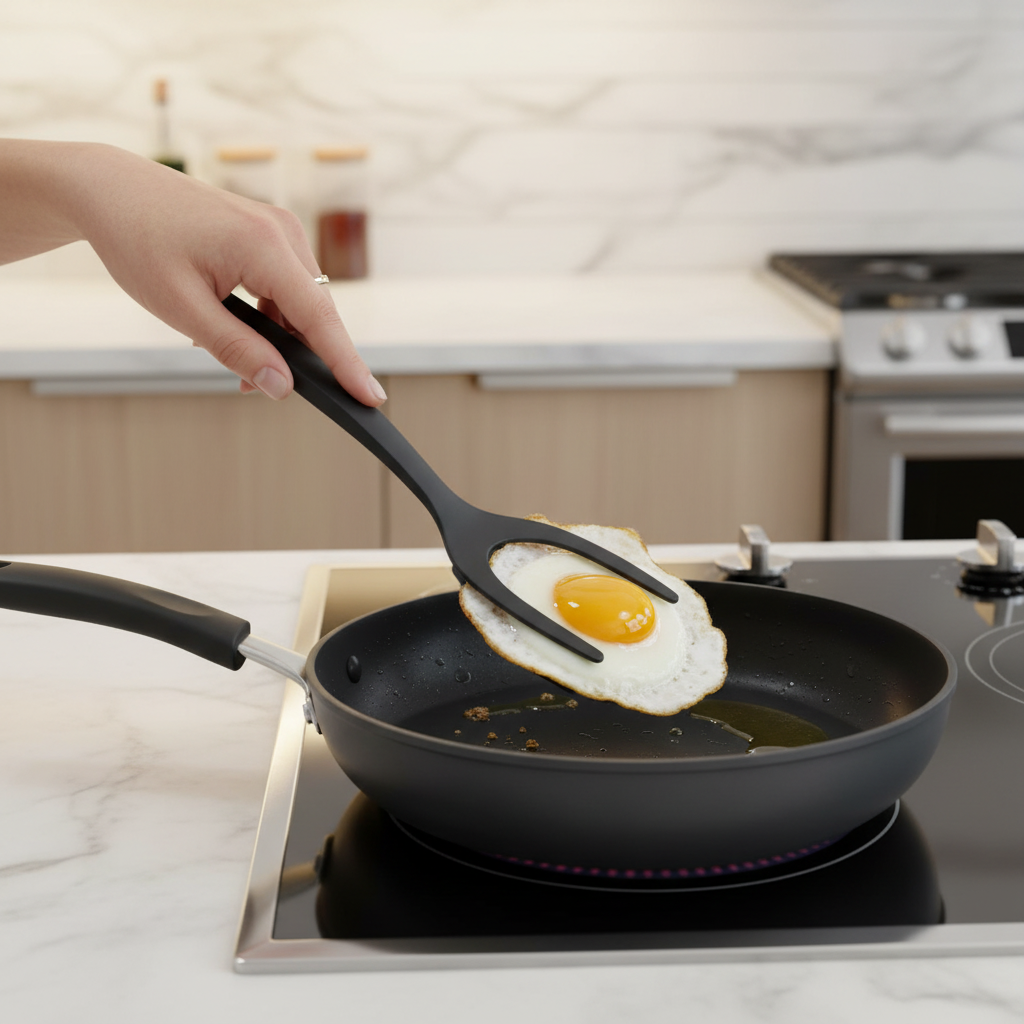 2in1 Pfannen Wender beim Wenden von Spiegelei
