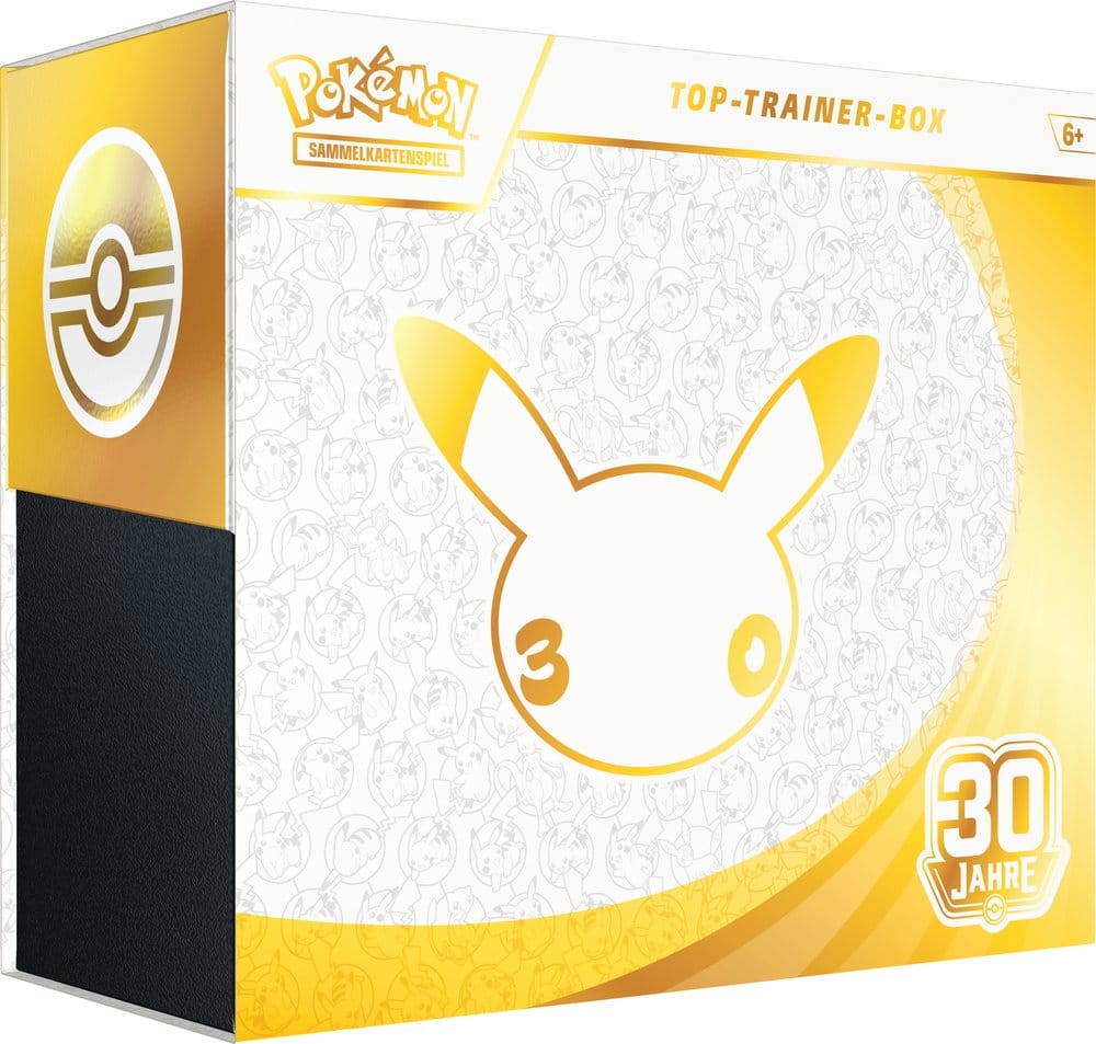 Pokémon TCG 30th Celebration Top-Trainer-Box, deutsche Version, Vorderseite der Verpackung