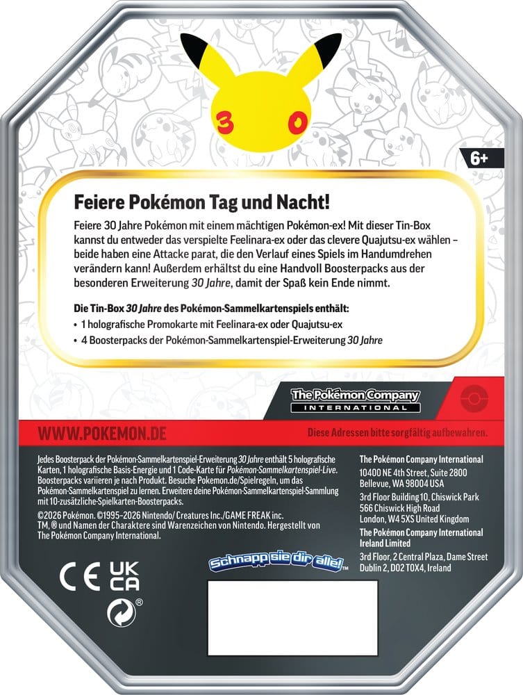 Pokémon TCG 30th Celebration Tin #1 Tag zum 30. Pokémon-Jubiläum
