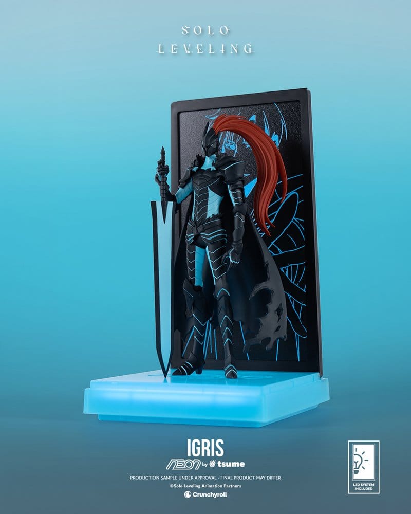 Igris Figur von Tsume Art aus Solo Leveling in seitlicher Schrägansicht mit schwarzer Rüstung, rotem Helmbusch und Schwert